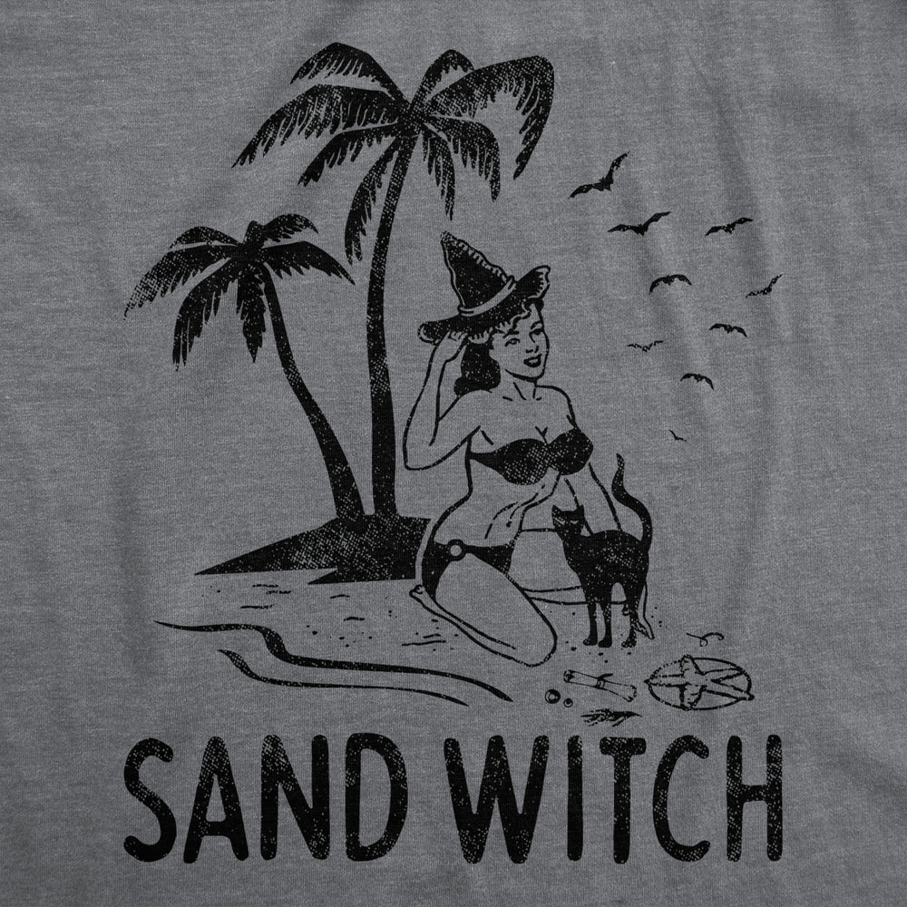 Womens Sand Witch Tshirt Funny Beach Halloween Black Cat Novelty Tee Image 2