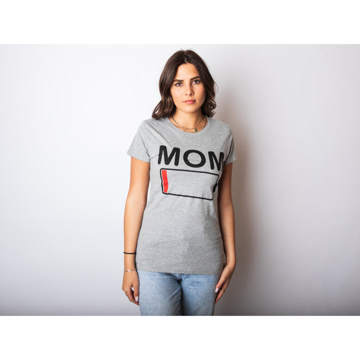 Womens Mom Battery Low Funny Sarcastic Graphic Tired Parenting Mother T shirt Image 4