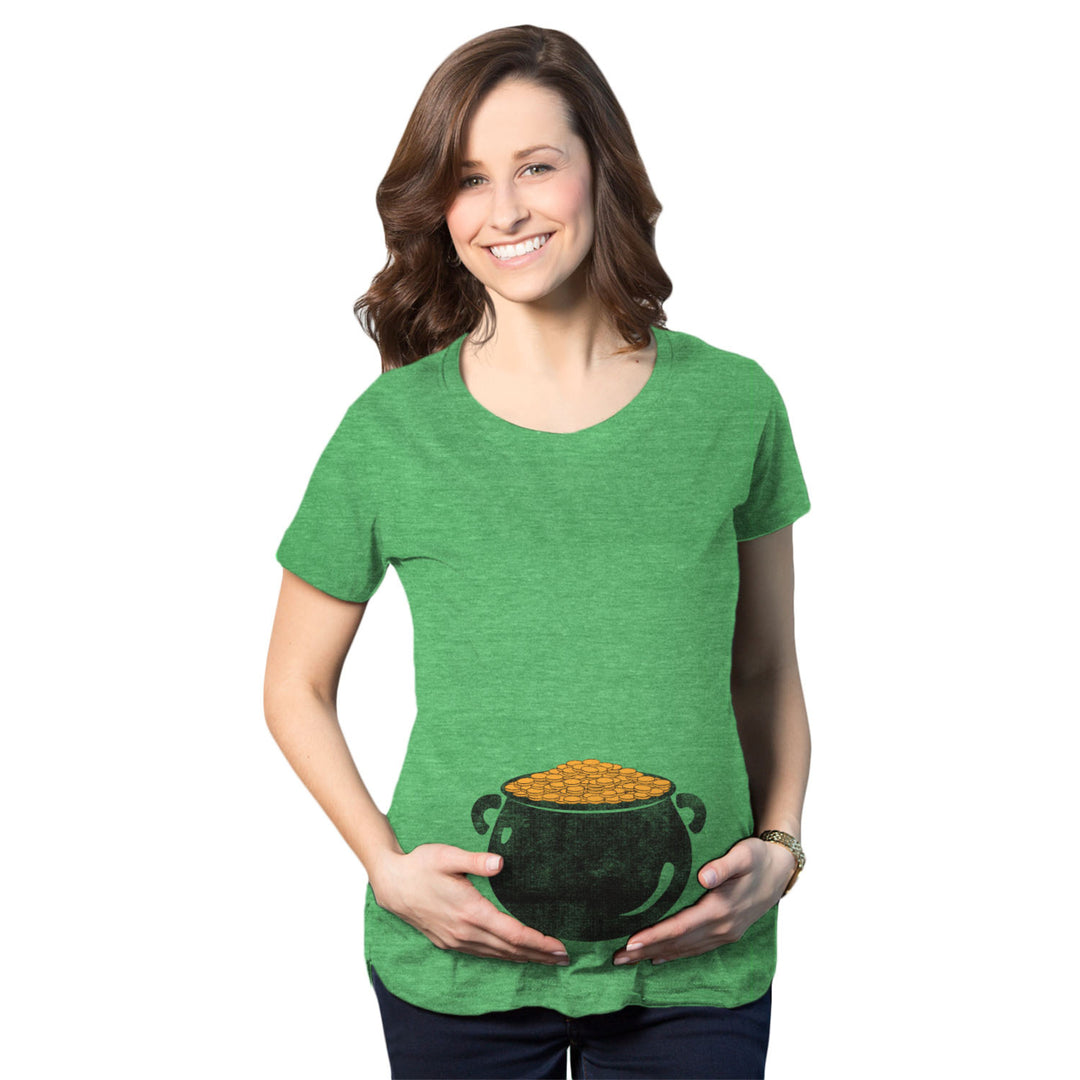 Maternity Pot of Gold Baby Bump Funny Saint Patricks Day Announcement T Shirt Image 1