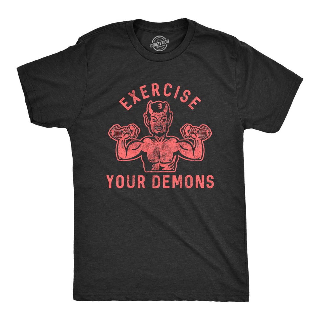 Mens Exercise Your Demons Tshirt Funny Halloween Fitness Workout Devil Graphic Tee Image 1