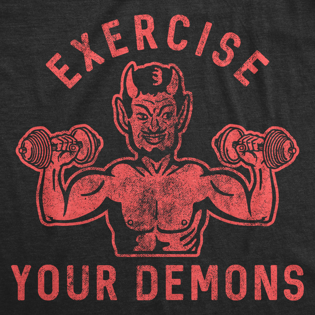 Mens Exercise Your Demons Tshirt Funny Halloween Fitness Workout Devil Graphic Tee Image 2