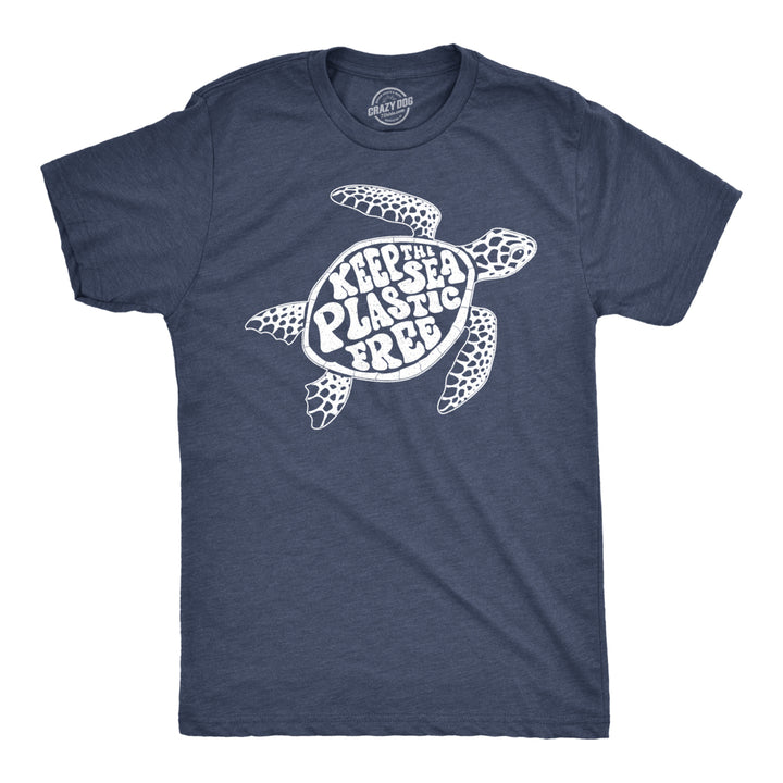 Mens Keep The Sea Plastic Fre Tshirt Cute Sea Turtle Earth Day Tee Image 1