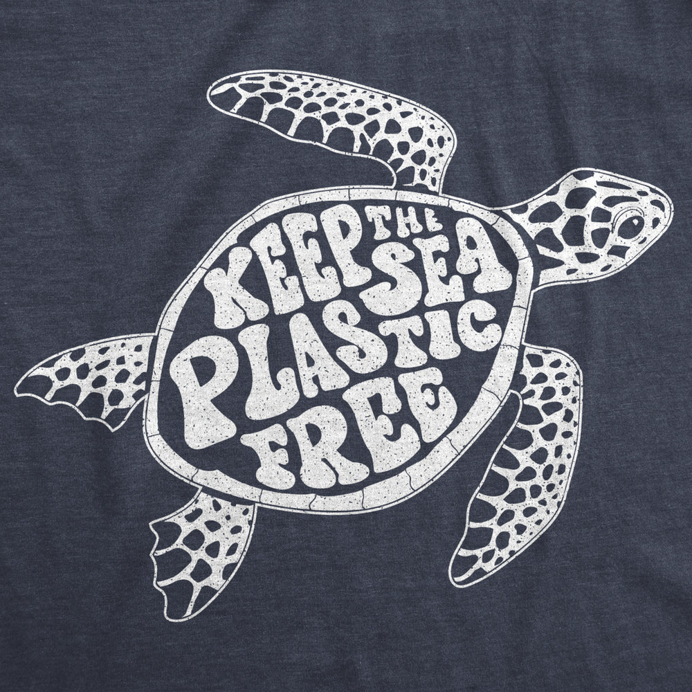 Mens Keep The Sea Plastic Fre Tshirt Cute Sea Turtle Earth Day Tee Image 2