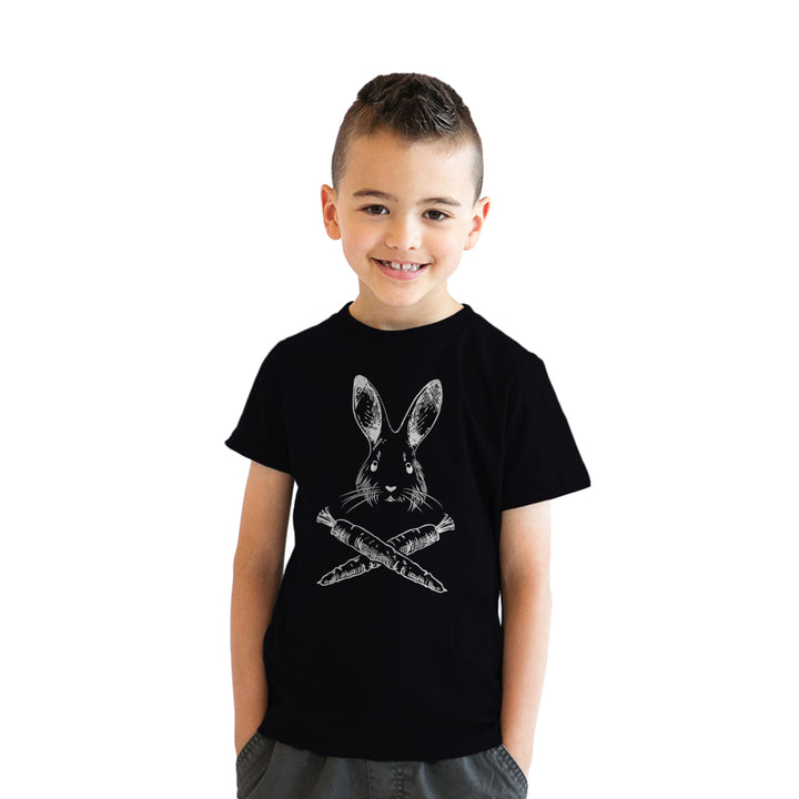 Youth Jolly Roger Easter T Shirt Funny Pirate Bunny Flag Egg Hunt Tee for Kids Image 1
