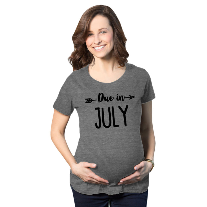 Maternity Due In July Funny T shirts Pregnant Shirts Announce Pregnancy Month Shirt Image 1