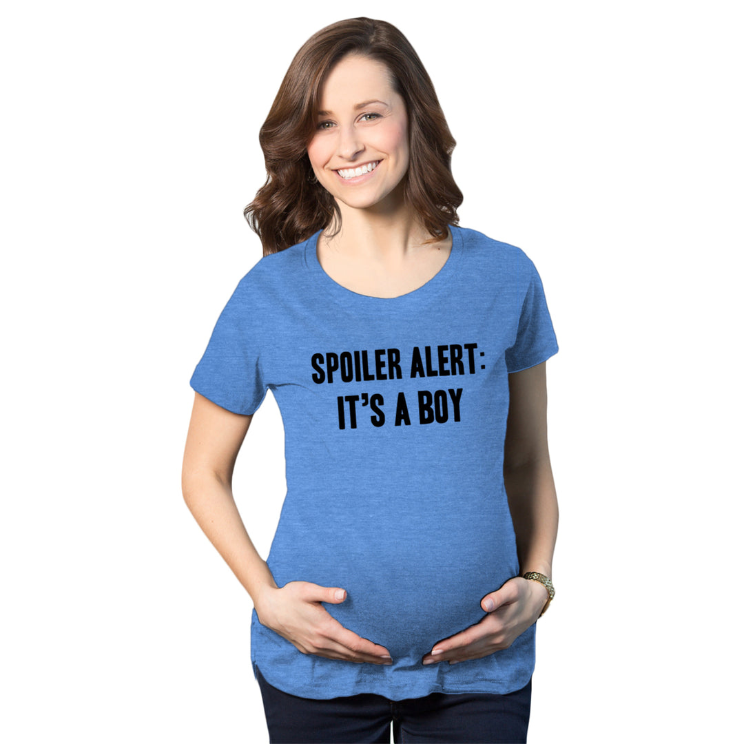 Maternity Spoiler Alert Its a Boy Funny Gender Reveal Pregnancy Announcement T shirt Image 1