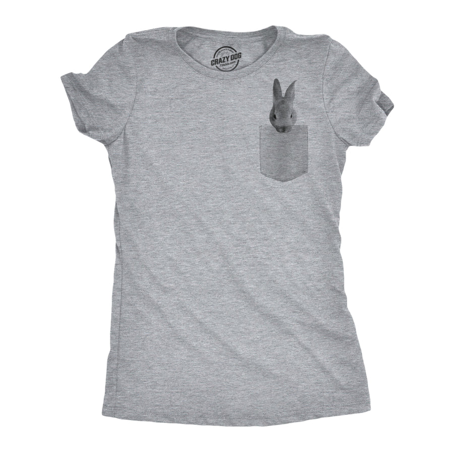 Womens Pocket Bunny Tshirt Funny Easter Bunny Rabbit Fake Pocket Graphic Tee Image 1