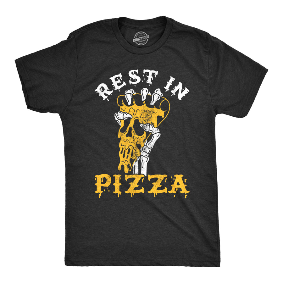 Mens Rest In Pizza Tshirt Funny Skeleton Halloween Tee Image 1