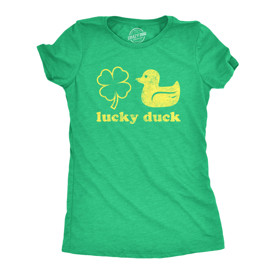 Womens Lucky Duck Tshirt Funny Shamrock St Patricks Day Graphic Tee Image 1