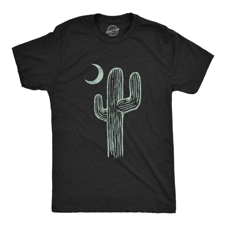 Mens Cactus Moon Tshirt Cute Desert Night Graphic Novelty Tee Image 1