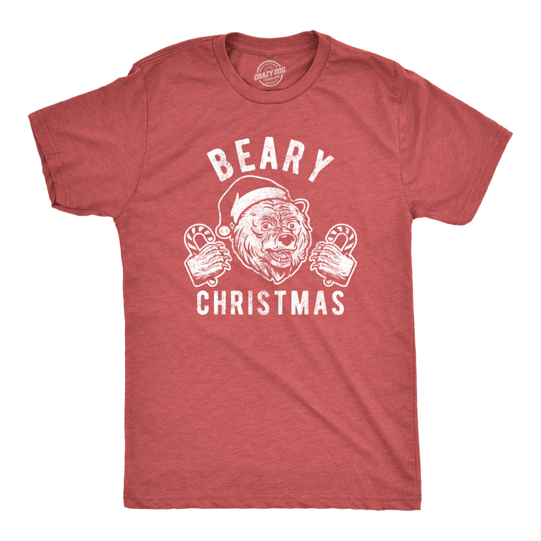 Mens Beary Christmas Tshirt Funny Holiday Party Bear Novelty Graphic Tee Image 1