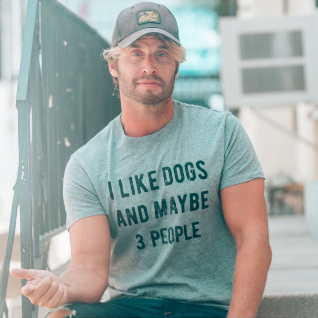 Mens I Like Dogs And Maybe 3 People T shirt Funny Pet Lover Dad Cool Graphic Tee Image 4