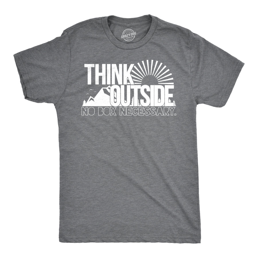 Mens Think Outside Funny No Box Necessary Hiking Camping Vintage Graphic T shirt Image 1