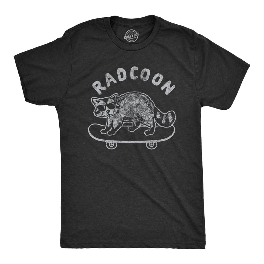 Mens Radcoon Tshirt Funny Rad Raccoon Cool Skateboard Graphic Novelty Tee Image 1