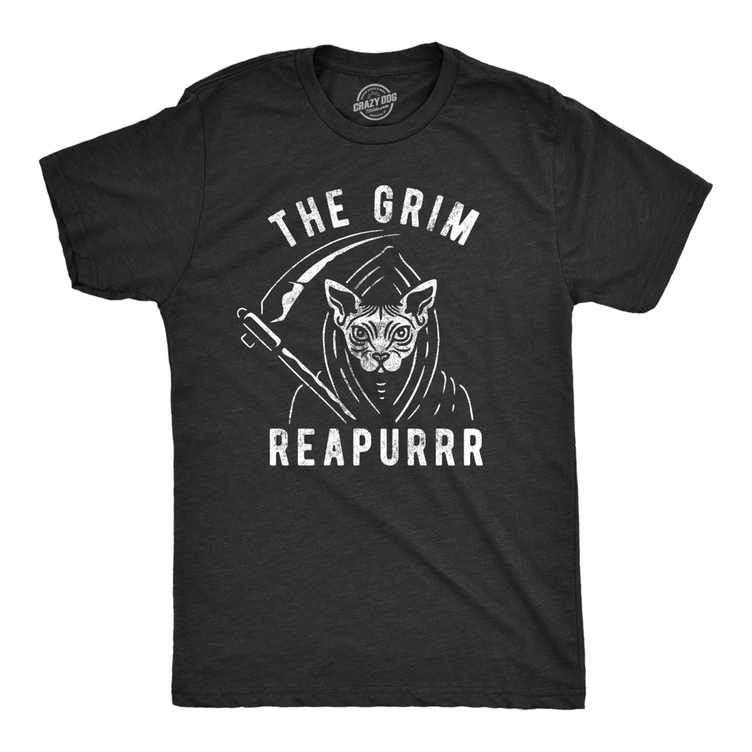 Mens The Grim Reapurrr Tshiry Funny Halloween Cat Funny Kitty Lover Grim Reaper Tee Image 1