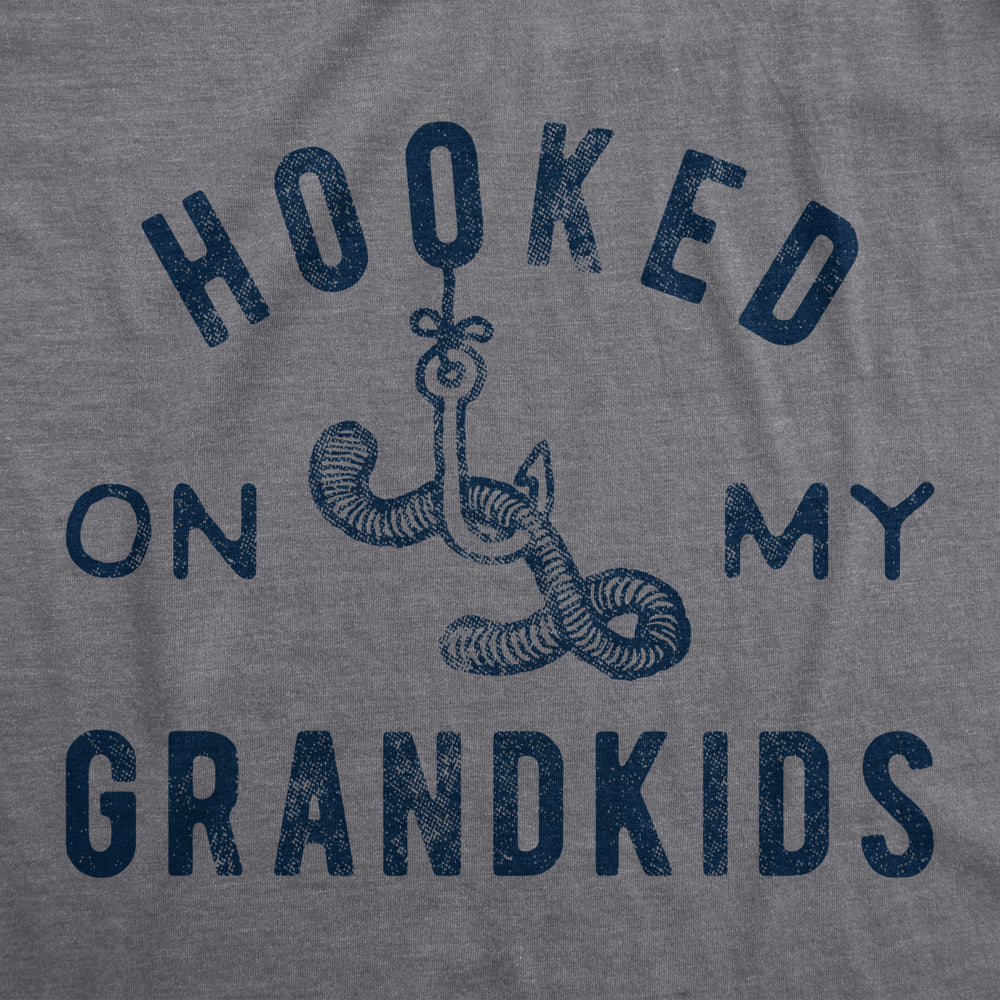 Mens Hooked On My Grandkids Tshirt Funny Fishing Grandpa Novelty Graphic Tee Image 2