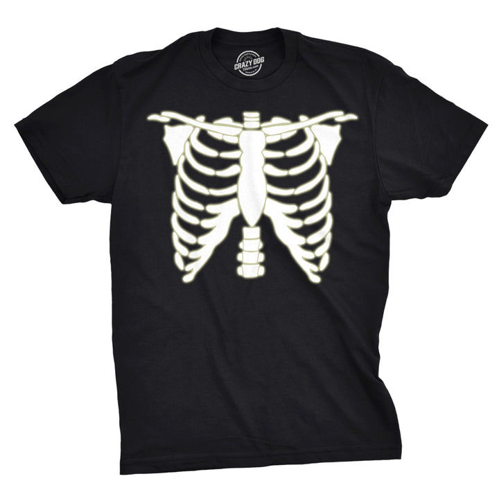 Mens Glowing Skeleton Rib Cage Cool Halloween Costume Tshirt Glow in the Dark Tee Image 1