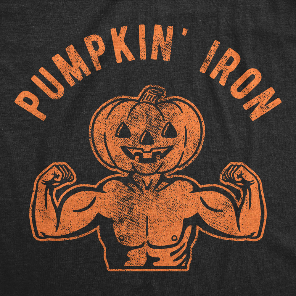 Mens Pumpkin Iron Tshirt Funny Halloween Workout Fitness Jack-O-Lantern Graphic Tee Image 2