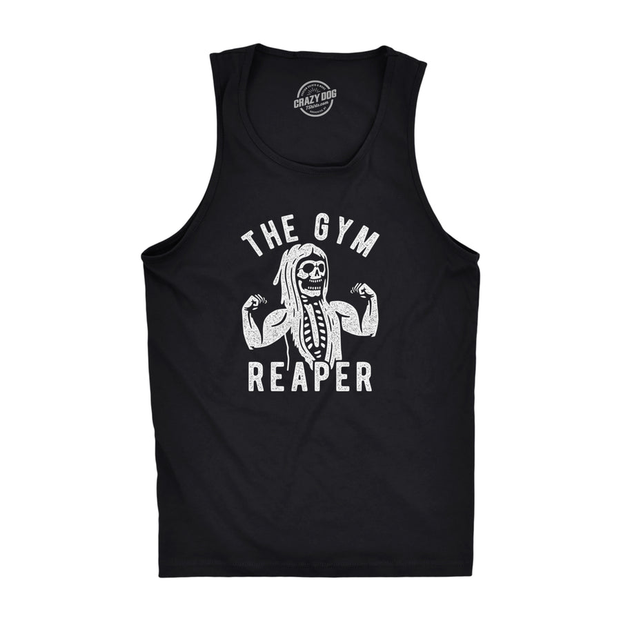 Mens The Gym Reaper Fitness Tank Funny Grim Reaper Funny Halloween Workout Tanktop Image 1