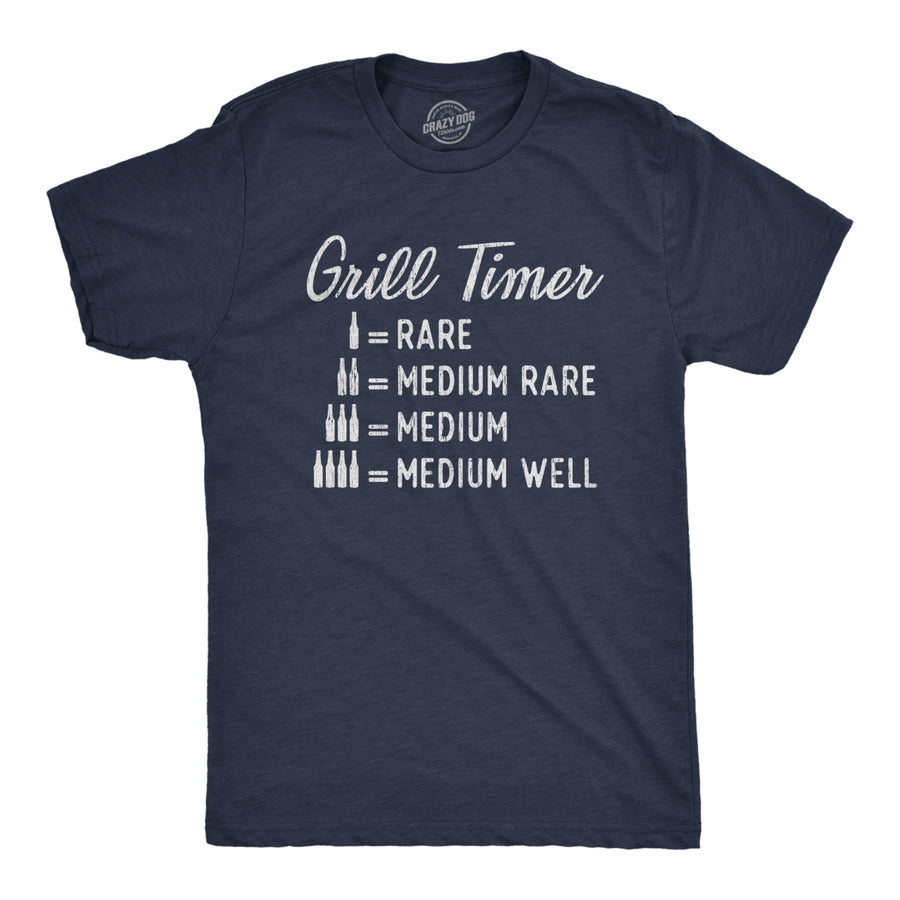 Mens Beer Grill Timer T shirt Funny Backyard BBQ Summer Graphic Novelty Tee Image 1