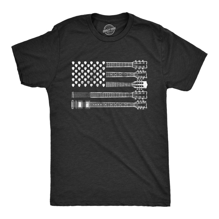Mens Guitar Flag Tshirt Cool Rock And Roll 4th of July Musician Flag Graphic Novelty Tee Image 1