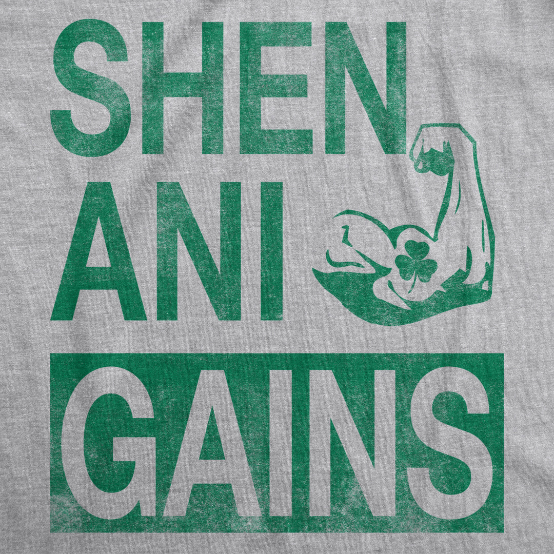 Mens ShenaniGains Funny Workout Saint Patricks Day T Shirt St Patty Shamrock Image 2