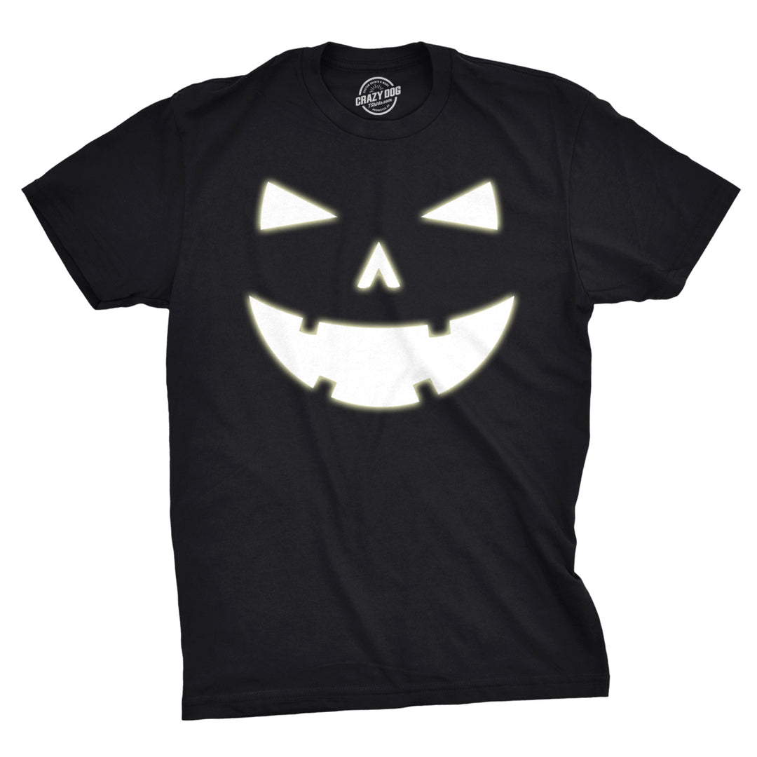 Mens Happy Tooth Glowing Pumpkin Face Glow In The Dark Halloween Tee Image 1