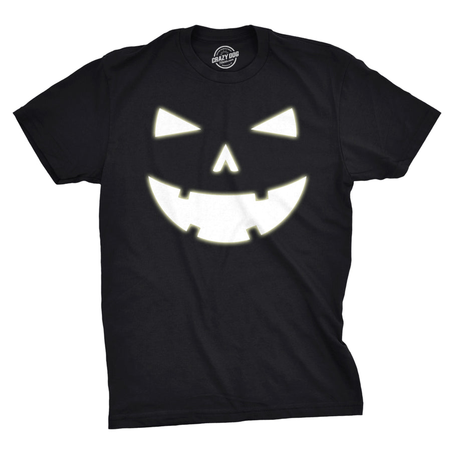 Mens Happy Tooth Glowing Pumpkin Face Glow In The Dark Halloween Tee Image 1