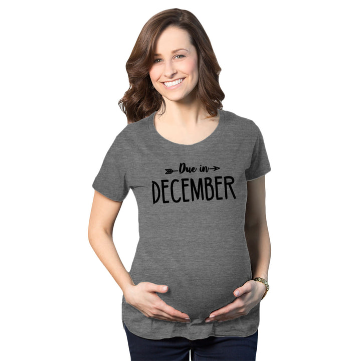 Maternity Due In December Funny T shirts Pregnant Shirts Announce Pregnancy Month Shirt Image 1