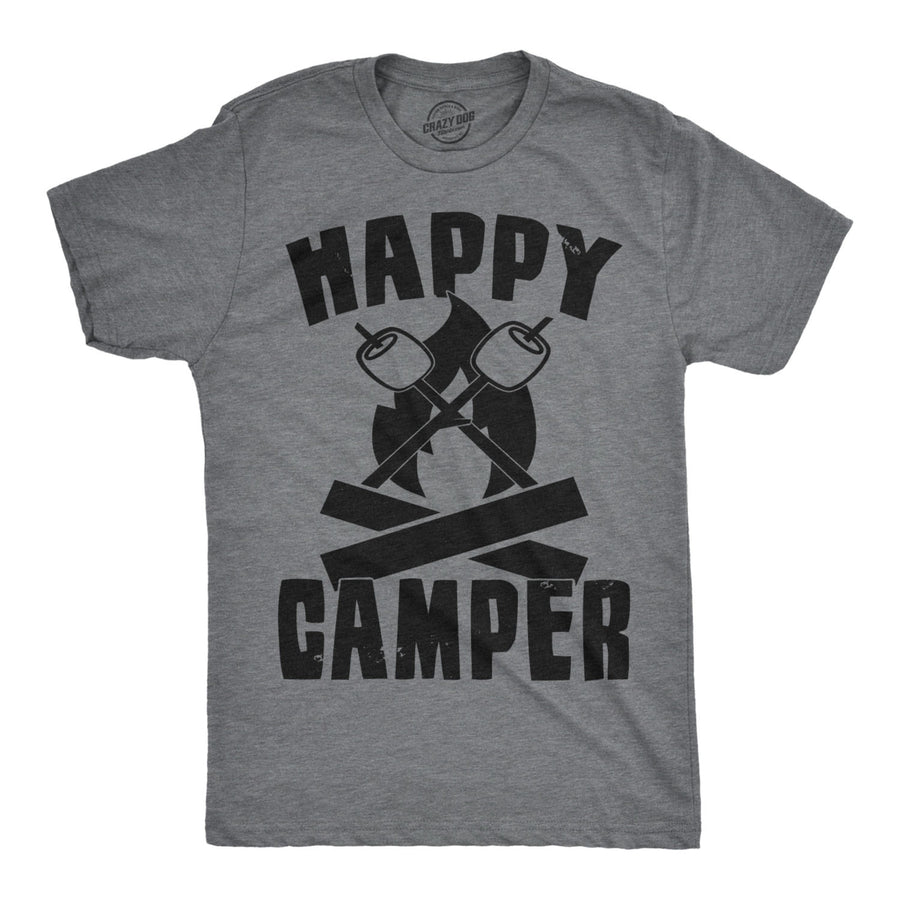 Mens Happy Camper Shirt Funny Camping Cool Hiking Graphic Vintage Tee 80s Saying Image 1