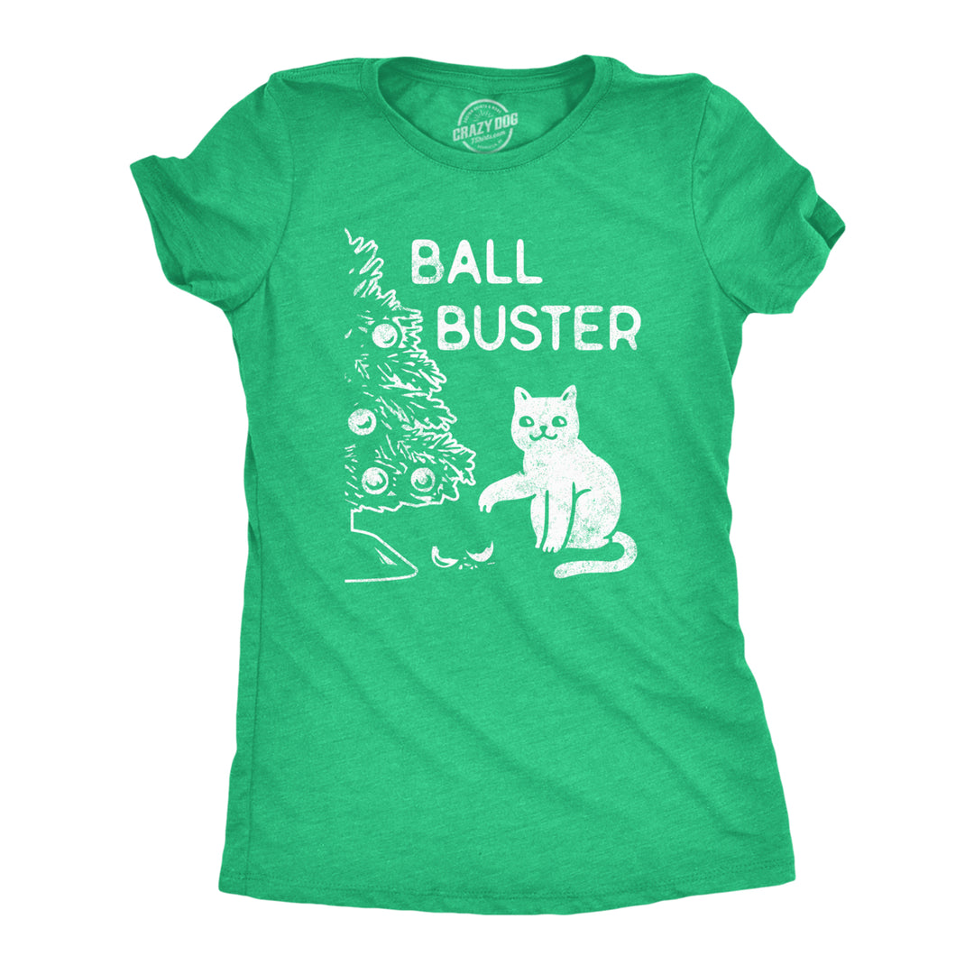 Womens Ball Buster Tshirt Funny Christmas Tree Cat Ornaments Graphic Tee Image 1