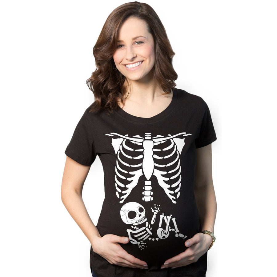 Maternity Skeleton Baby T Shirt Funny Cute Pregnancy Halloween Tee Announcement Image 1
