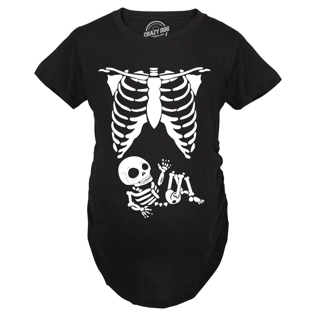Maternity Skeleton Baby T Shirt Funny Cute Pregnancy Halloween Tee Announcement Image 2
