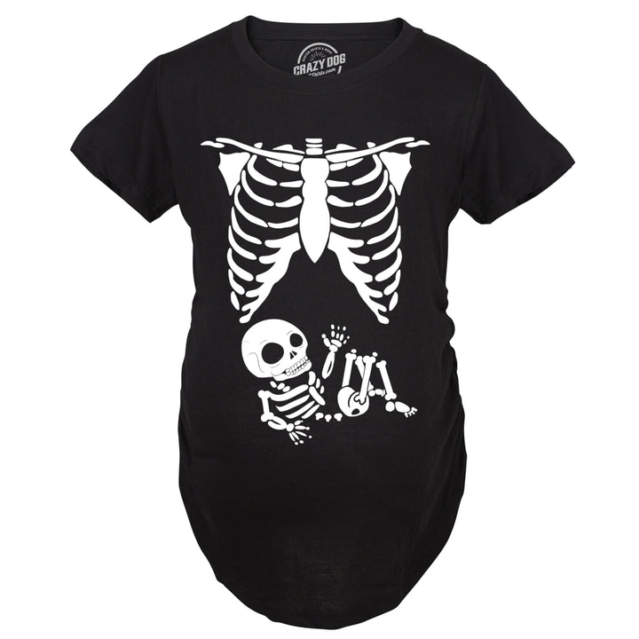 Maternity Skeleton Baby T Shirt Funny Cute Pregnancy Halloween Tee Announcement Image 2