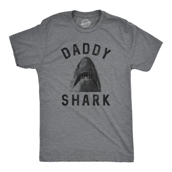 Mens Daddy Shark Tshirt Funny Shark Face Chomp Jaws Fathers Day Graphic Tee Image 1