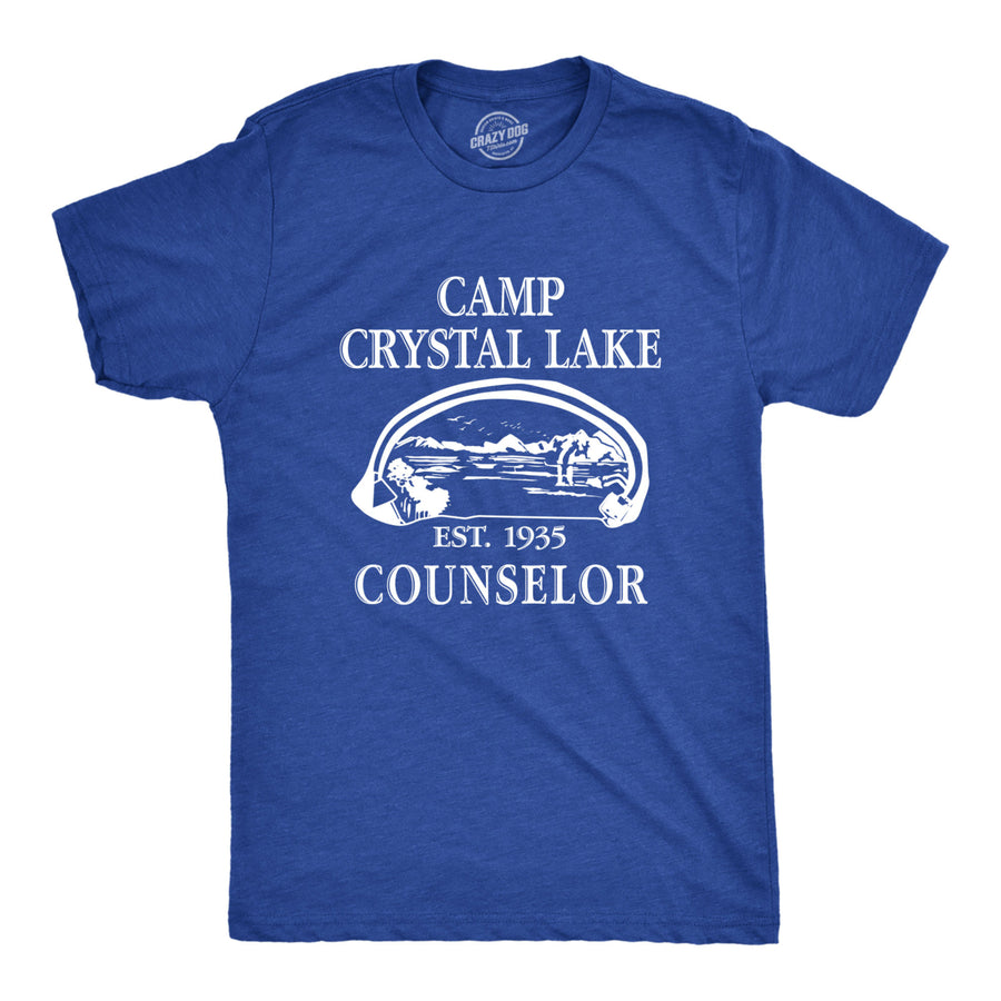 Mens Camp Crystal Lake T shirt Funny Graphic Camping Vintage Adult Novelty Tees Image 1