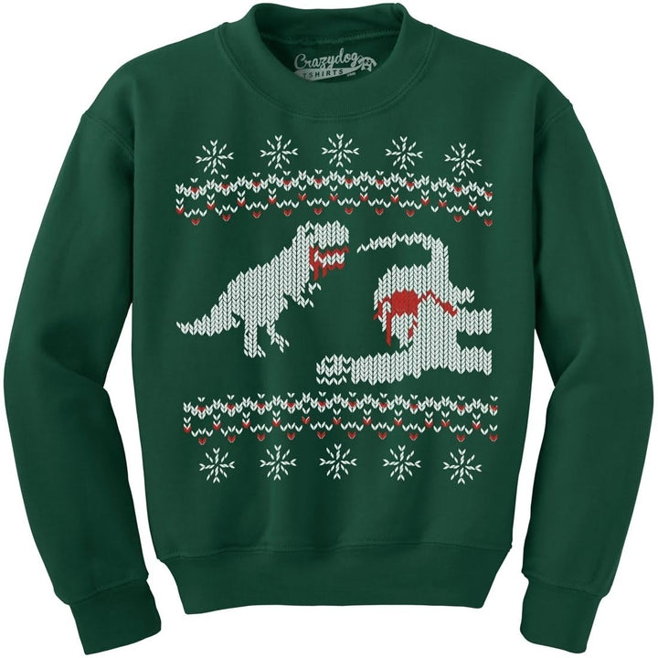 Dinosaur Snack Funny T-Rex Dinos Ugly Christmas Unisex Crew Neck Sweatshirt Image 1