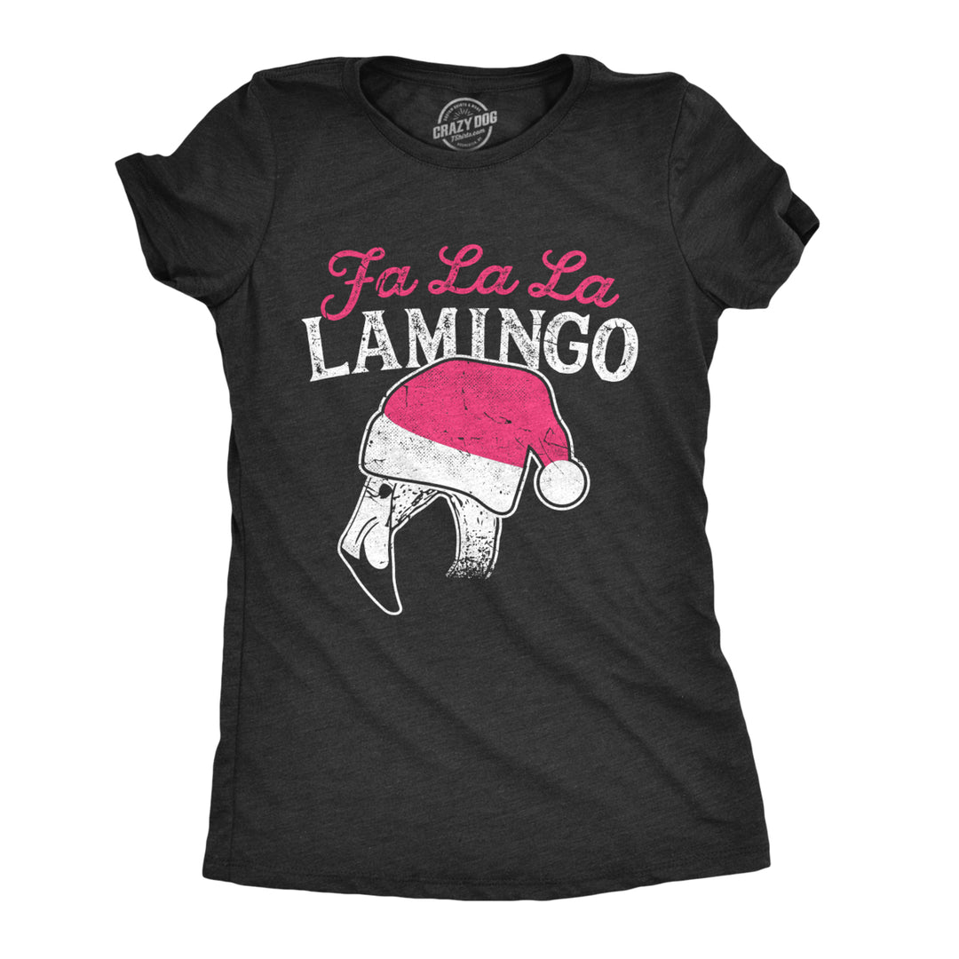 Womens Fa La La Lamingo Tshirt Funny Christmas Santa Hat Flamingo Tee Image 1