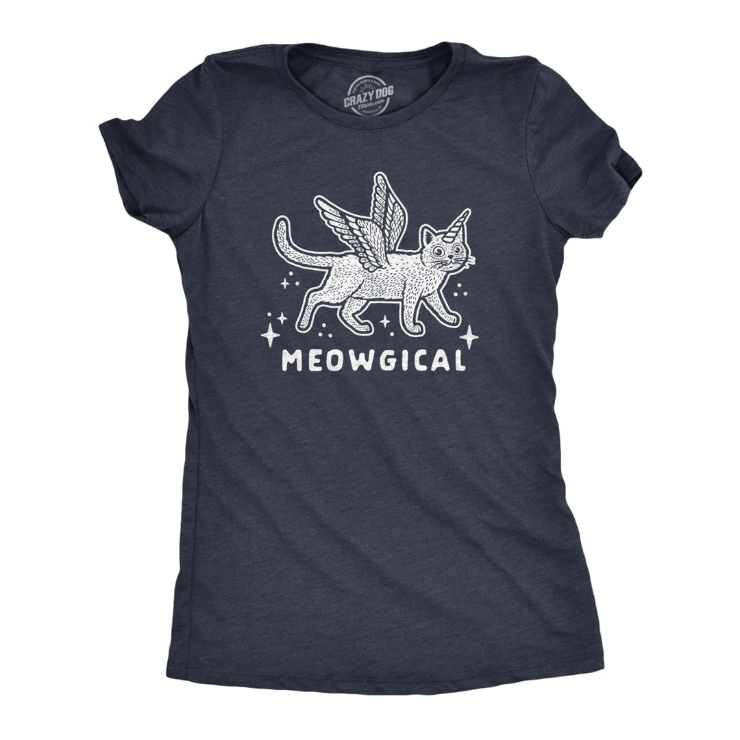 Womens Meowgical Tshirt Funny Magical Cat Unicorn Pet Kitty Lover Graphic Tee Image 1