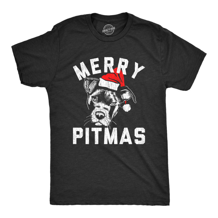 Mens Merry Pitmas Tshirt Funny Christmas Dog Pitbull Lover Pitty Holiday Graphic Novelty Tee Image 1