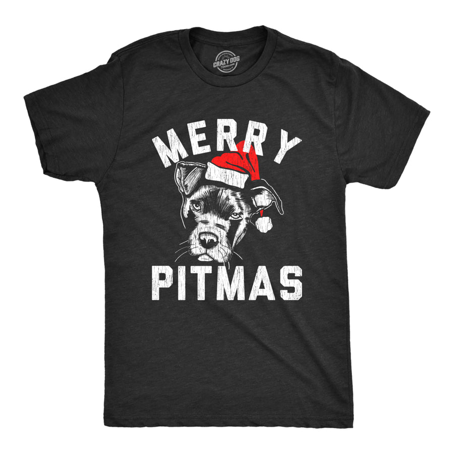 Mens Merry Pitmas Tshirt Funny Christmas Dog Pitbull Lover Pitty Holiday Graphic Novelty Tee Image 1