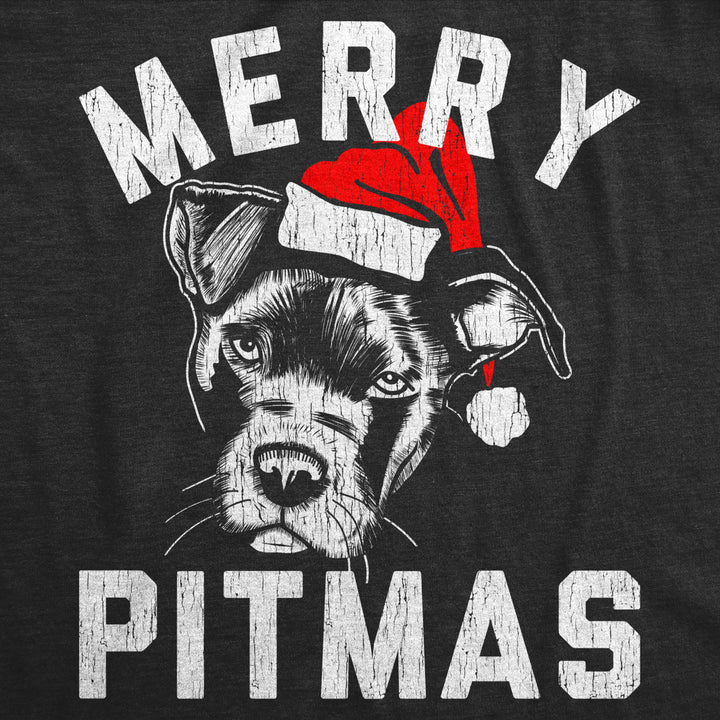 Mens Merry Pitmas Tshirt Funny Christmas Dog Pitbull Lover Pitty Holiday Graphic Novelty Tee Image 2