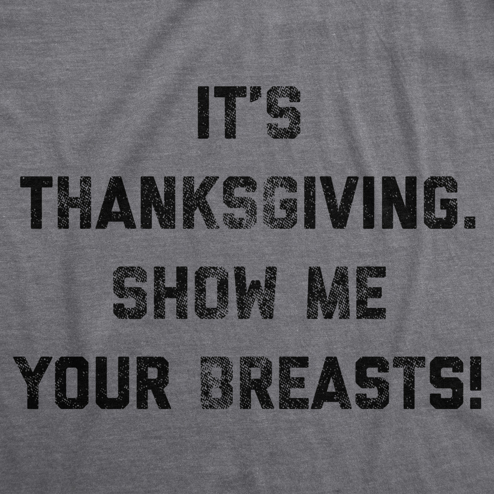 Mens Its Thanksgiving Show Me Your Breasts Tshirt Funny Turkey Day Graphic Tee Image 2