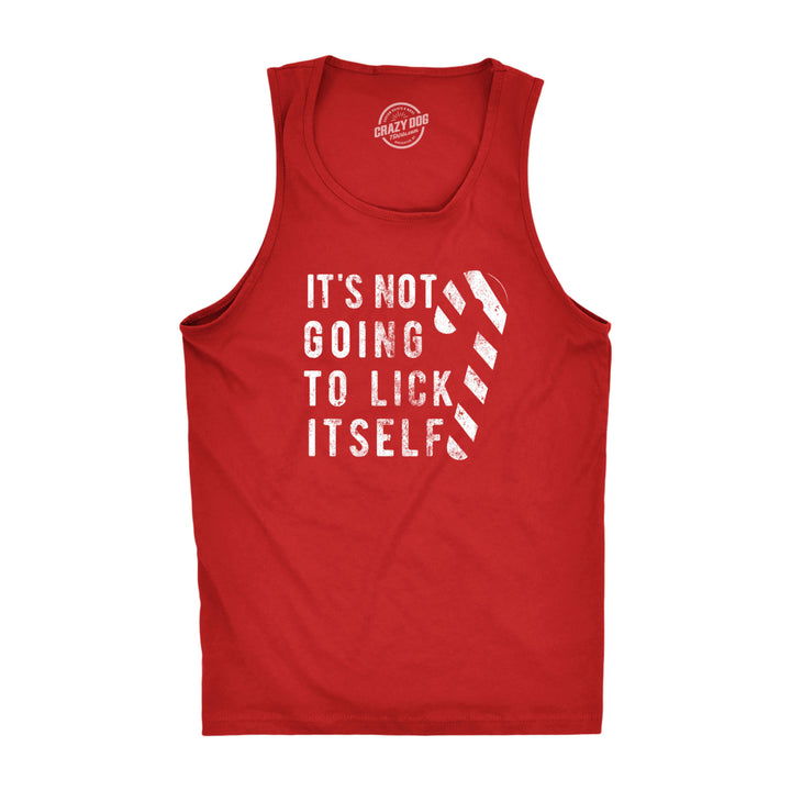 Mens Its Not Going To Lick Itself Fitness Tank Funny Christmas Candycane Graphic Tanktop Image 1