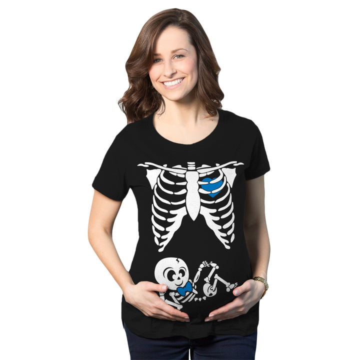 Maternity Baby Boy Skeleton Cute Halloween Pregnancy Bump Tshirt Image 1