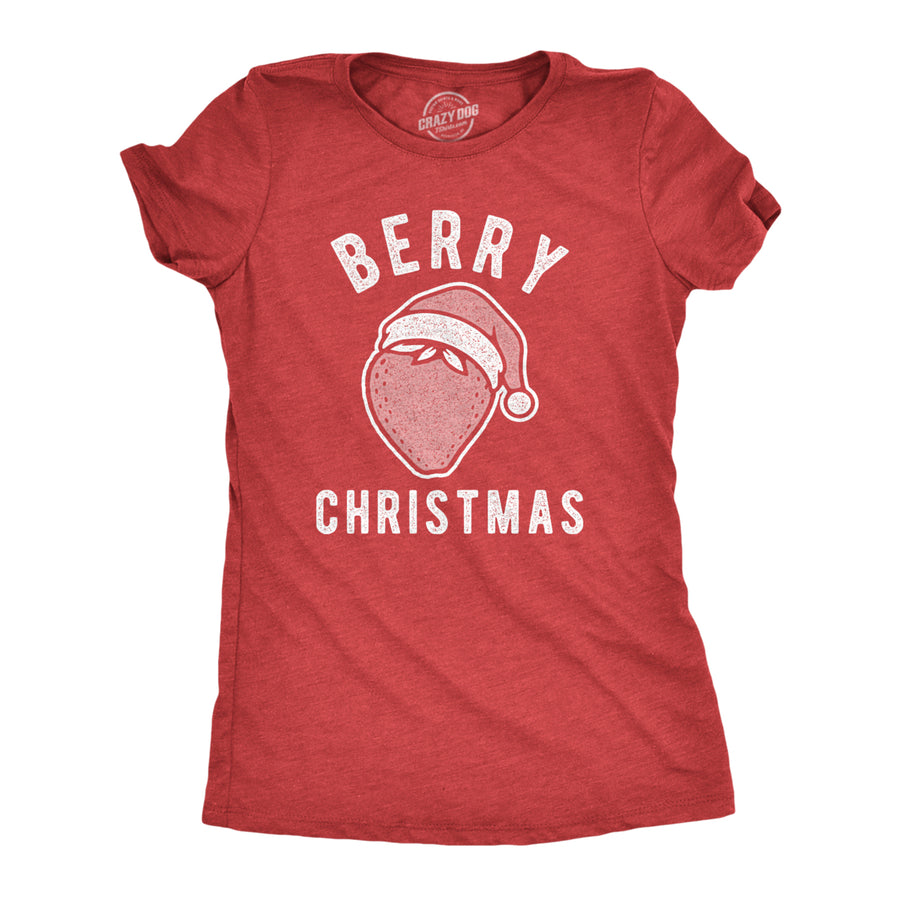 Womens Berry Christmas Tshirt Funny Strawberry Fruit Holiday Party Tee Image 1