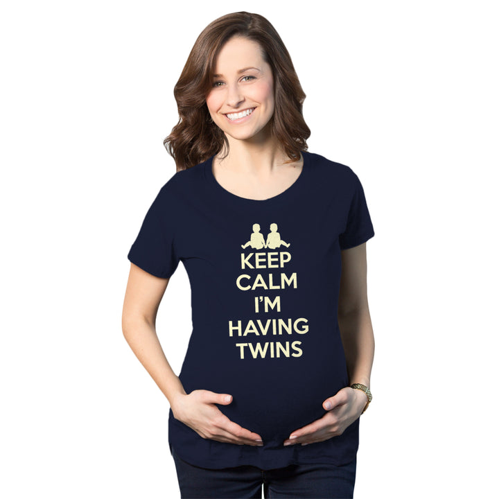 Maternity Keep Calm Im Having Twins T Shirt Cute Funny Pregnancy Announcement Tee Image 1