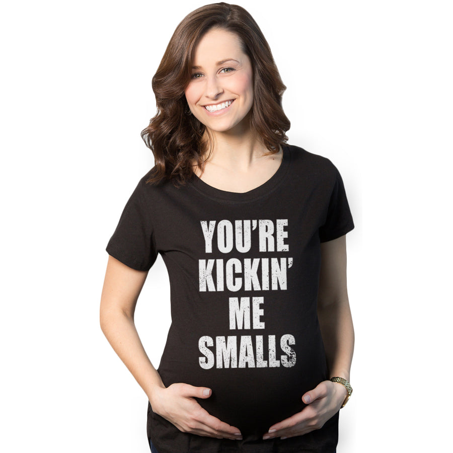 Maternity Kicking Me Smalls Funny T shirt Pregnancy Announcement Novelty Tee Image 1