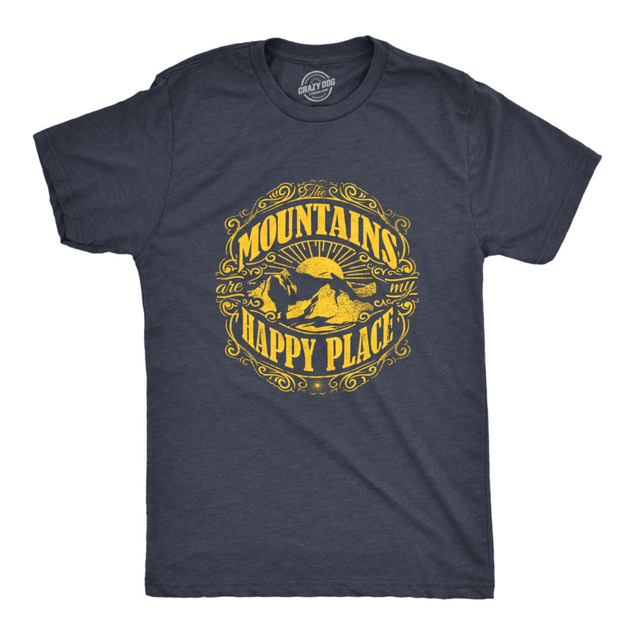 Mens Mountains Are My Happy Place Cool Vintage Rockies Outdoor Nature T shirt Image 1