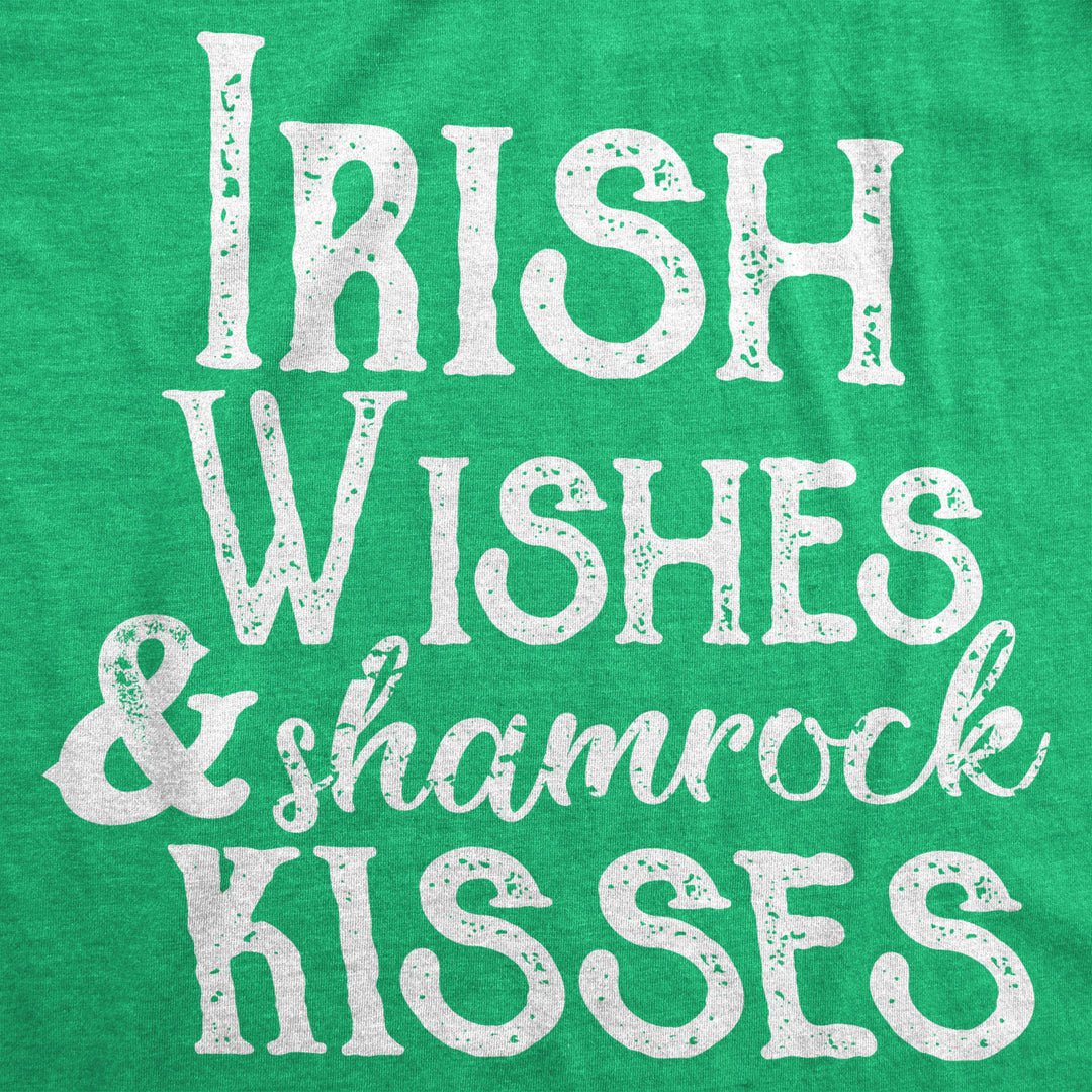 Womens Irish Wishes And Shamrock Kisses T Shirt Funny St Saint Patricks Day Tee Image 2